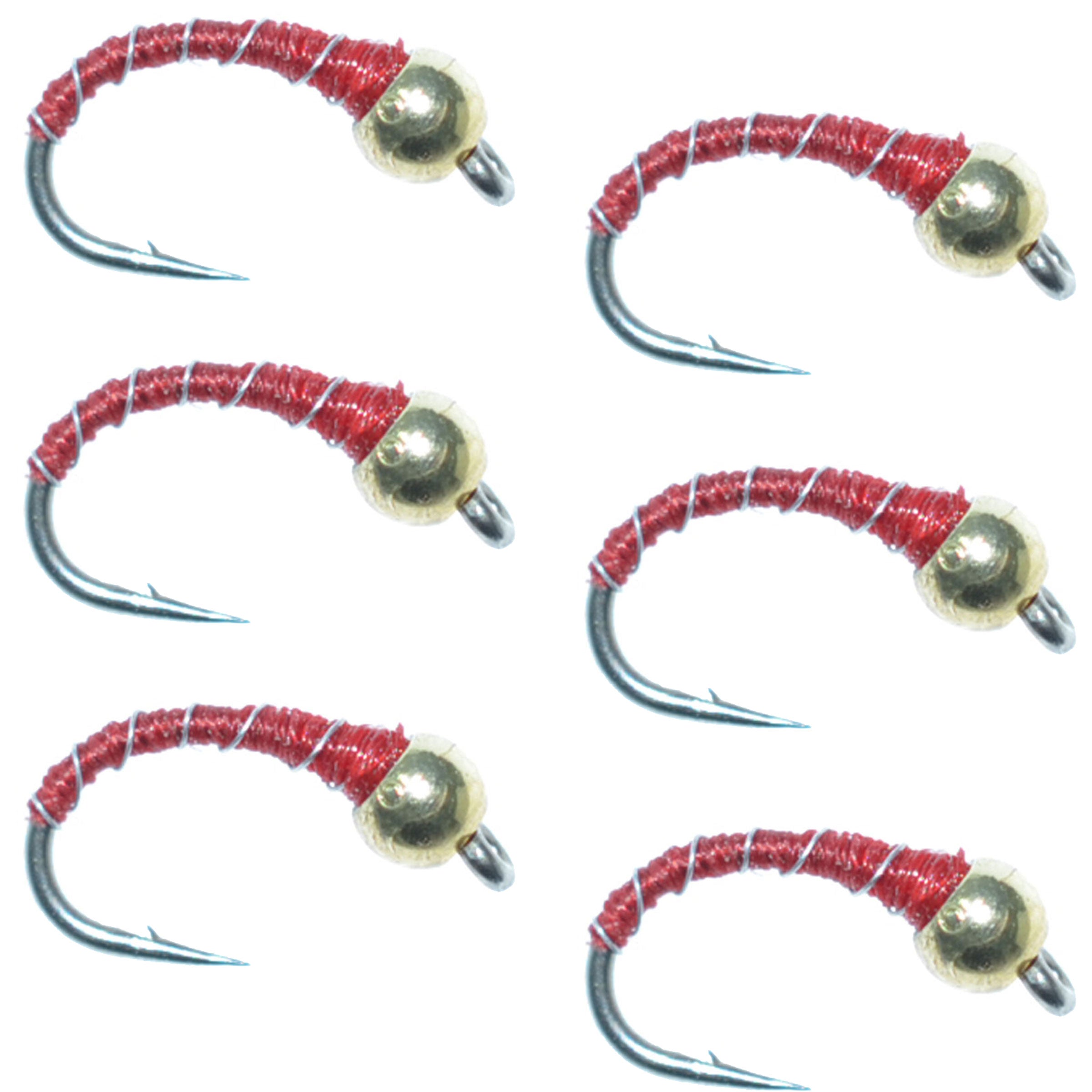 Ninfa de aguas tranquilas Bead Head Red Zebra Midge 6 moscas anzuelo tamaño 18