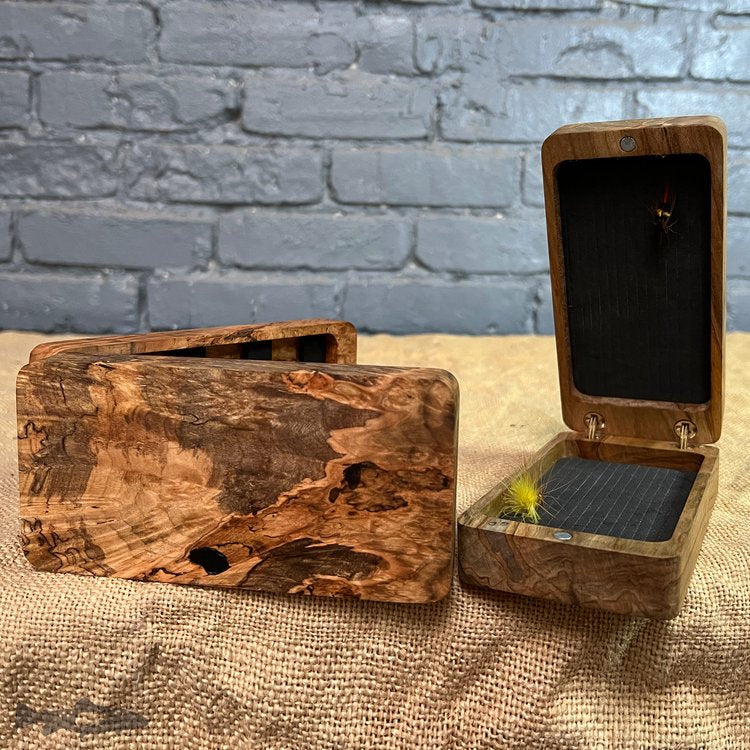 Fly Box Maple Burl Clam Shell - Handcrafted & Made in USA