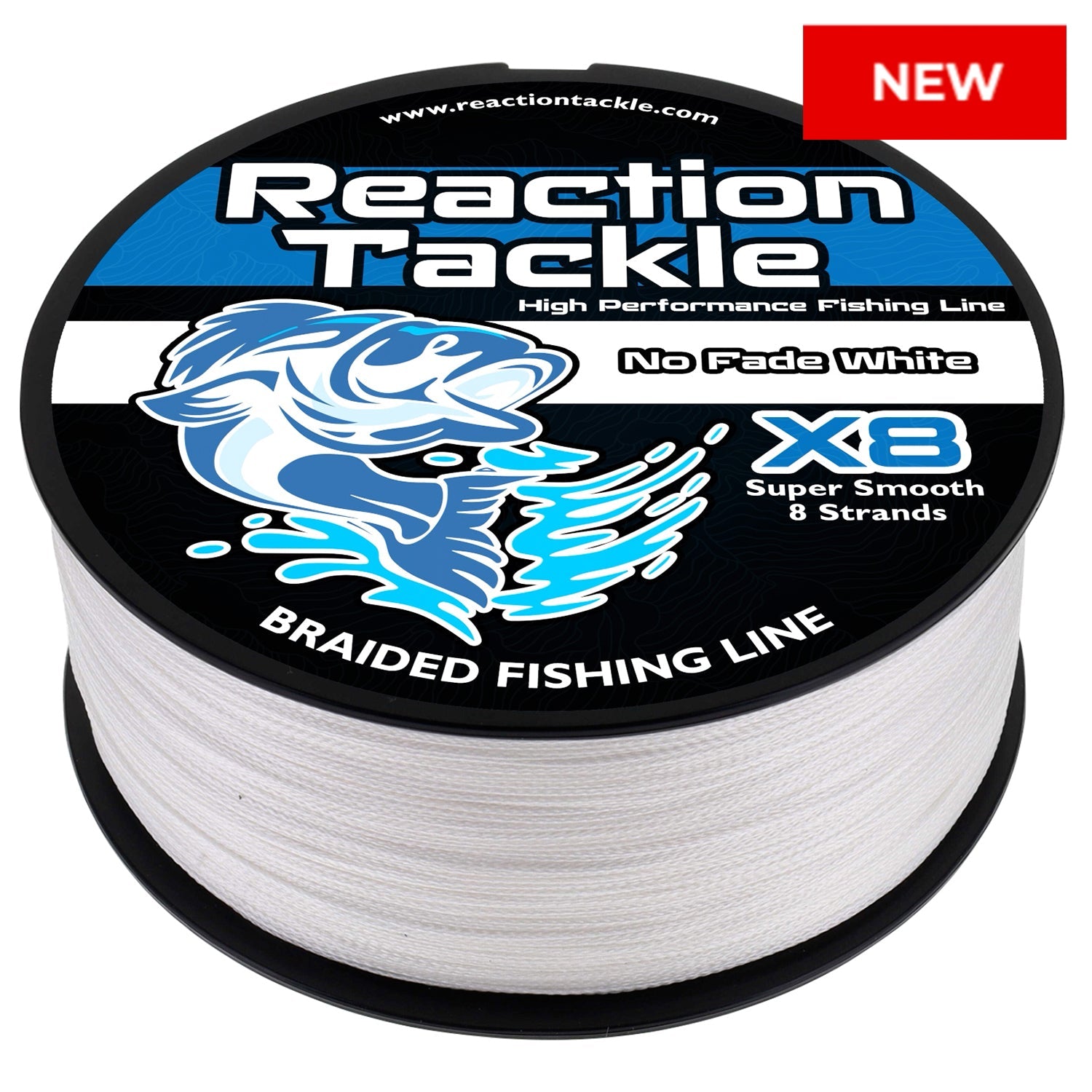 Línea de pesca trenzada Reaction Tackle X8 - Sin decoloración, blanca, 8 hebras - NUEVA