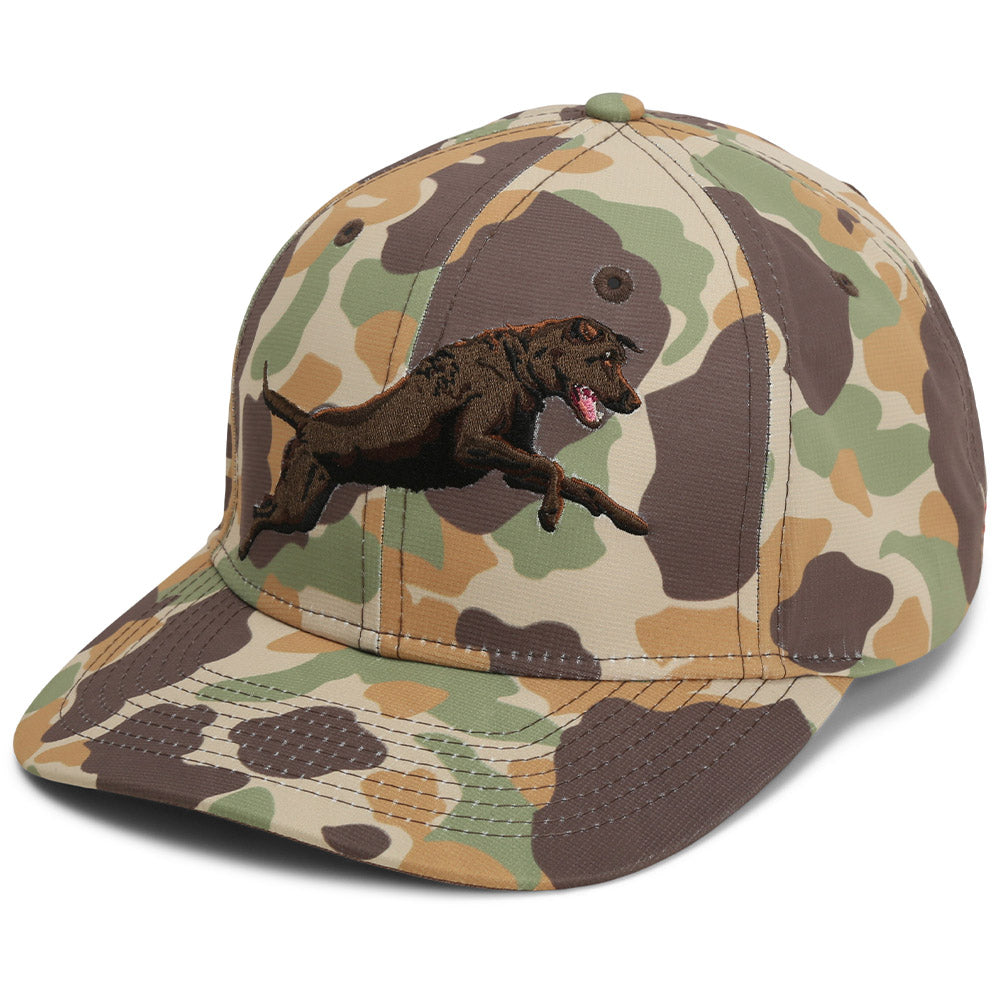 Gorra de camuflaje vintage Riverside de 6 paneles de Chocolate Lab.
