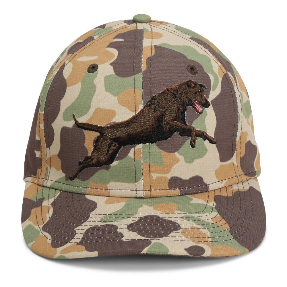 Gorra de camuflaje vintage Riverside de 6 paneles de Chocolate Lab.